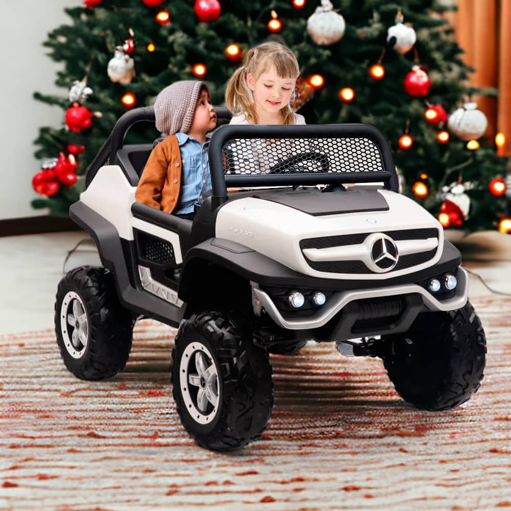 ماشین شارژی بنز یونیماگ unimog چهارموتوره لاستیک اسفنجی دونفره